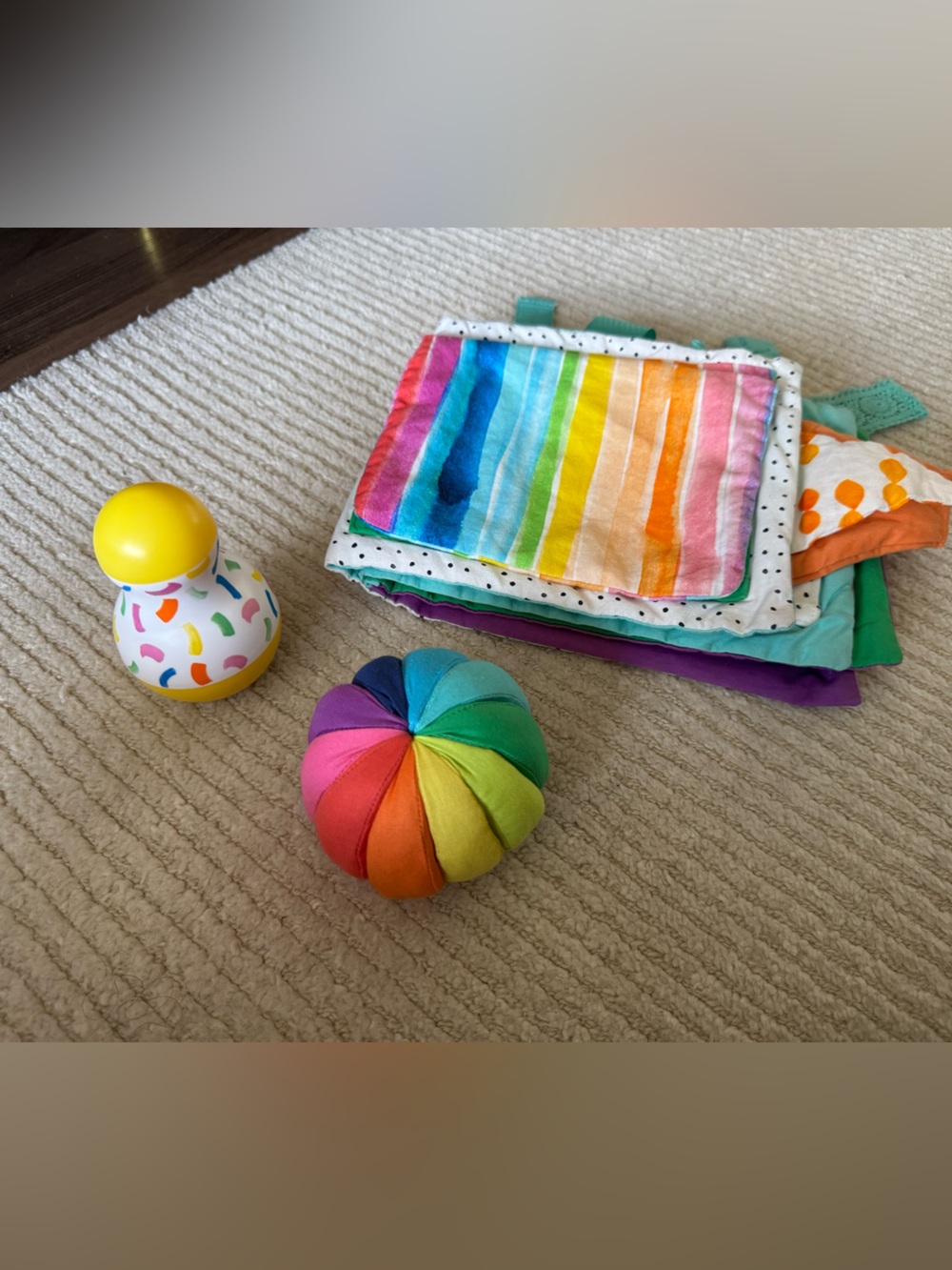 Lovevery toys - wobbler, rainbow ball, soft book